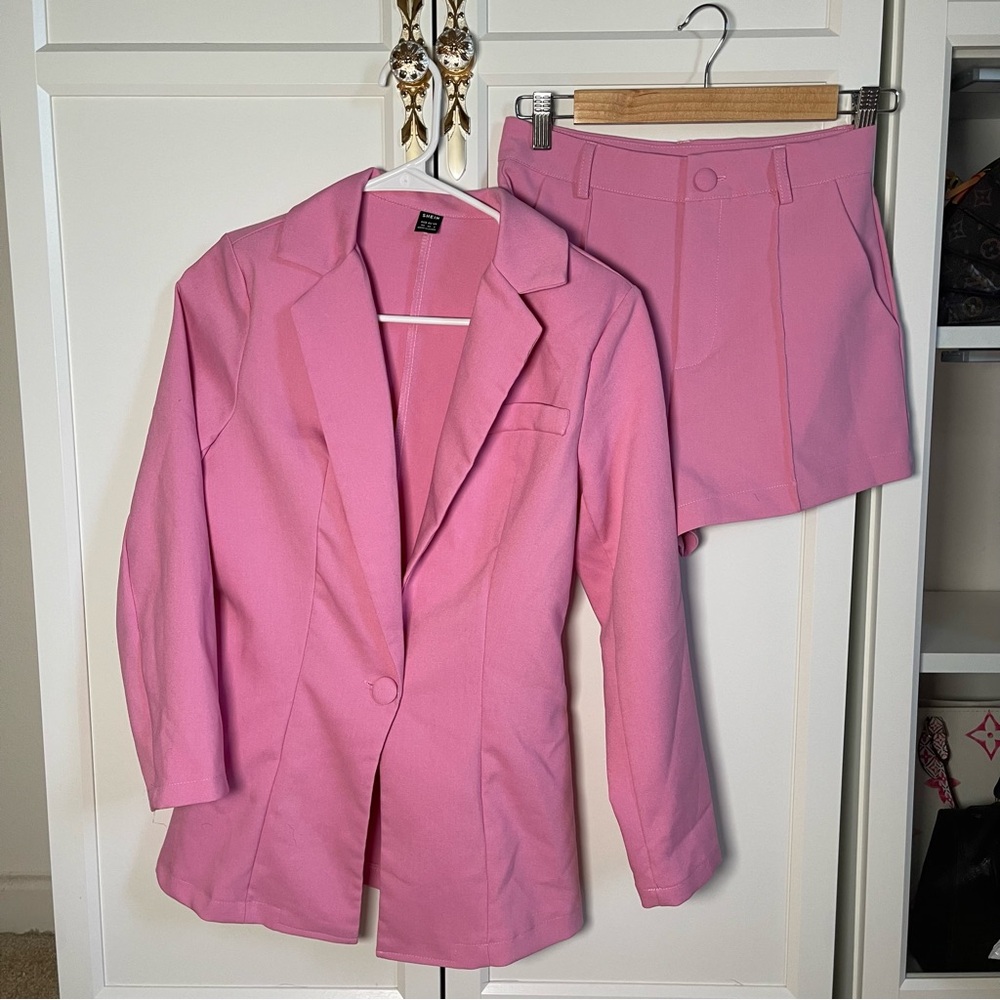 SHEIN Pink Blazer and Shorts Set